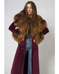 Rockins Wine Velvet & Shearling Coat - Multicolour