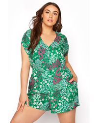 Yours Clothing Yours London Curve Green Ditsy Floral Button Playsuit