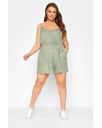 Yours Clothing Curve Sage Green Geometric Playsuit