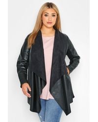 Yours Clothing Curve Black Waterfall Faux Leather Jacket