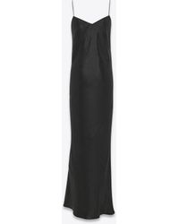 Saint Laurent - Langes kleid mit wasserfallausschnitt am rücken aus schillerndem satin schwarz - Lyst
