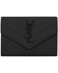 Saint Laurent - Cassandre Matelassé Petit Portefeuille Enveloppe En Cuir Grain De Poudre Noir - Lyst