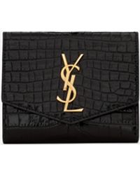 Saint Laurent - Uptown Compact Wallet In Crocodile-embossed Shiny Leather - Lyst