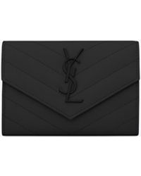 Saint Laurent Monogramme Petit Portefeuille Envelope En Cuir Embossé Grain De Poudre - Black
