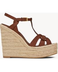 Saint Laurent - Tribute Leather Espadrille Wedge Sandals - Lyst