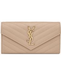 Saint Laurent - Cassandre Matelassé Grand Portefeuille En Cuir Grain De Poudre Beige - Lyst