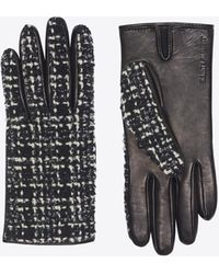Saint Laurent Gloves In Checked Tweed Wool And Leather - Black