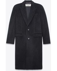 Saint Laurent - Striped Coat In Wool And Mohair - Lyst