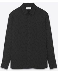 Saint Laurent - Klassisches hemd mit yves-kragen aus matter nd glänzender seide schwarz - Lyst
