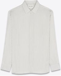 Saint Laurent Yves Collar Classic Shirt In Striped Silk - White