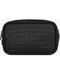 Saint Laurent Tiny Cassandre Small Grooming Case In Crocodile-embossed Matte Leather - Black