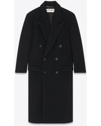Saint Laurent - Langer mantel aus wolle schwarz - Lyst