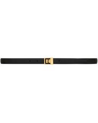 Saint Laurent - Fine Ceinture La 66 En Cuir D'agneau Grainé Noir 75 - Lyst