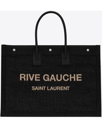 Saint Laurent Rive gauche large tote bag aus besticktem raffia und leder - Schwarz
