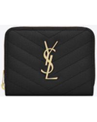 Saint Laurent - Ysl Monogram Trifold Wallet In Grained Leather - Lyst