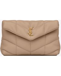 Saint Laurent Puffer Small Pouch In Quilted Lambskin - Natural