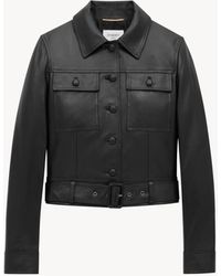 Saint Laurent - クロップドジャケット（ラムスキン） ブラック - Lyst
