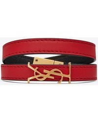 Saint Laurent Opyum Double Wrap Bracelet In Leather And Metal - Red