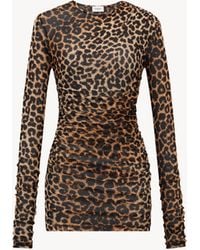 Saint Laurent - Saint Laone Sizerent ルーシュ ミニドレス（レオパード チュールジャージー） - Lyst