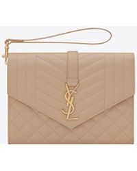 Saint Laurent - Envelope Quilted Textured-leather Pouch - Lyst