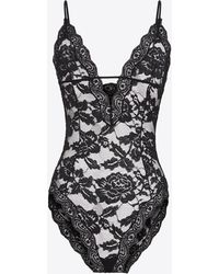 Saint Laurent Body décolleté profond en dentelle fleurie stretch noire