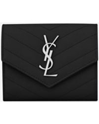 Saint Laurent - Ysl Monogram Trifold Wallet In Grained Leather - Lyst