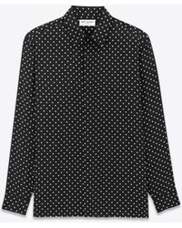 Saint Laurent - Hemd aus gepunkteter glänzender nd matter seide schwarz - Lyst