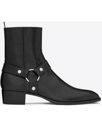 Saint Laurent - Wyatt steigbügel-stiefel aus glattleder schwarz - Lyst