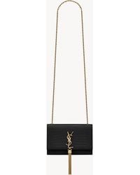 Saint Laurent - Kate Tasche Aus Schwarzem Glanzleder Mit Krokodillederprägung, Kette One Sizend Quaste - Lyst