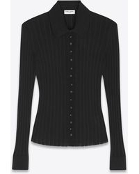 Saint Laurent Knitted Shirt In Ribbed Silk - Black