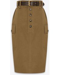 Saint Laurent - Cassandre Pencil Skirt In Cotton Twill - Lyst