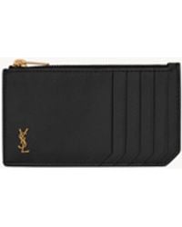 Saint Laurent - Tiny Cassandre Fragments Kreditkartenetui Mit Reißverschluss Aus Glattleder - Lyst