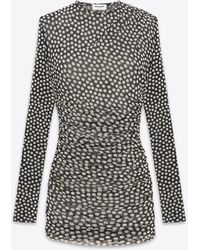 Saint Laurent - Ruched Dress In Dotted Tulle - Lyst