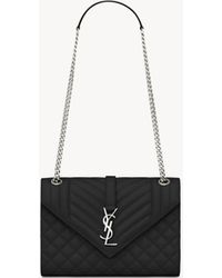 Saint Laurent - Mittelgroße Envelope Tasche Aus Mix Matelassé Leder Mit Grain-De-Poudre-Prägung Schwarz - Lyst
