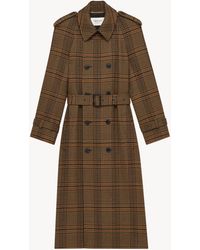 Saint Laurent - Manteau Long En Laine Prince De Galles - Lyst