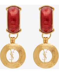 Saint Laurent - Dome And Ysl Circle Drop Earrings In Metal And Resin - Lyst