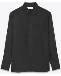 Saint Laurent Yves Collar Classic Shirt In Matte And Shiny Silk - Black