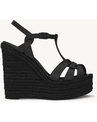 Saint Laurent - Tribute Leather Espadrille Wedge Sandals - Lyst