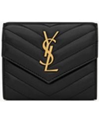 Saint Laurent - Leather Quilted Trifold Wallet - Lyst