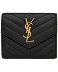 Saint Laurent - Leather Quilted Trifold Wallet - Lyst
