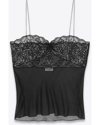 Saint Laurent Top In Crepe Muslin And Lace - Black