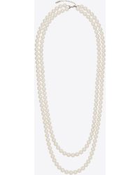Saint Laurent Long Two-strand Pearl Necklace In Metal - Metallic