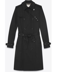 Saint Laurent Trench Coat In Gabardine - Black