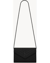 Saint Laurent - Cassandre Classic Chain Wallet En Cuir Grain De Poudre - Lyst