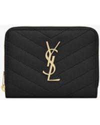 Saint Laurent - Ysl Monogram Trifold Wallet In Grained Leather - Lyst