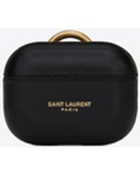 Saint Laurent Womens Black Branded Leather Airpod Case