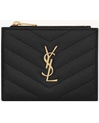 Saint Laurent - Monogram Matelasse Lambskin Leather Card Holder - Lyst