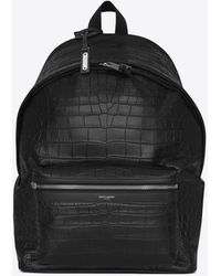 Saint Laurent City Backpack In Crocodile Embossed Leather - Black
