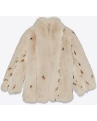 Saint Laurent Coat In Lynx-print Fox Fur - Multicolour