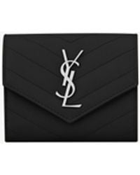 Saint Laurent - Ysl Monogram Trifold Wallet In Grained Leather - Lyst
